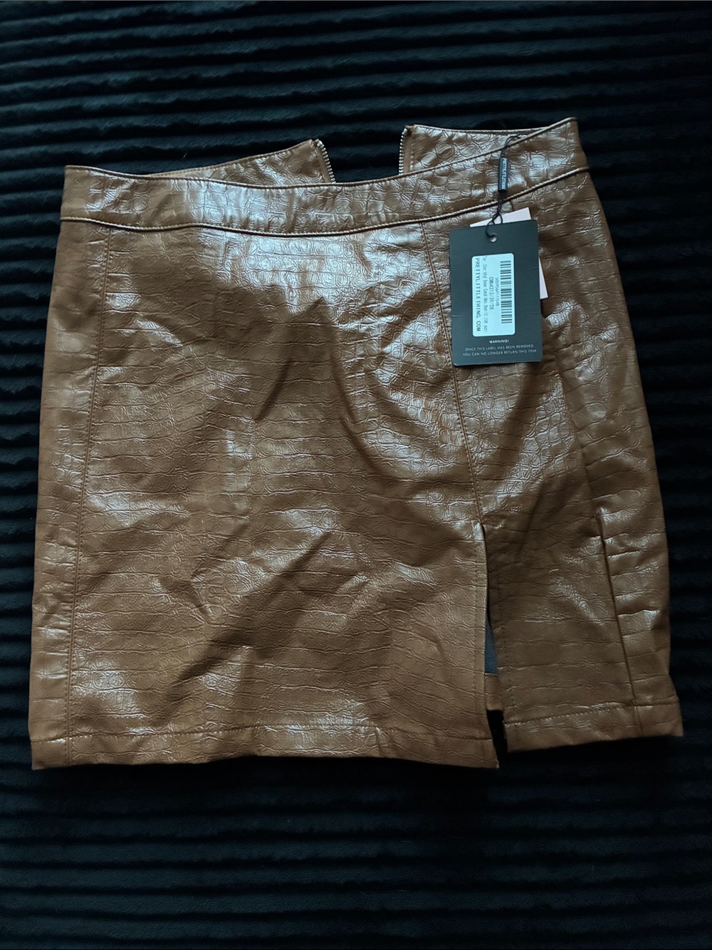 PrettyLittleThing Brown Faux Leather Mini Skirt with Front Slit